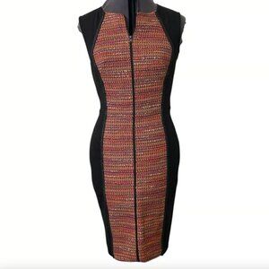 Rachel Roy Orange Tweed Panel Wool Blend Sleeveless Zip Sheath Dress • Size 8